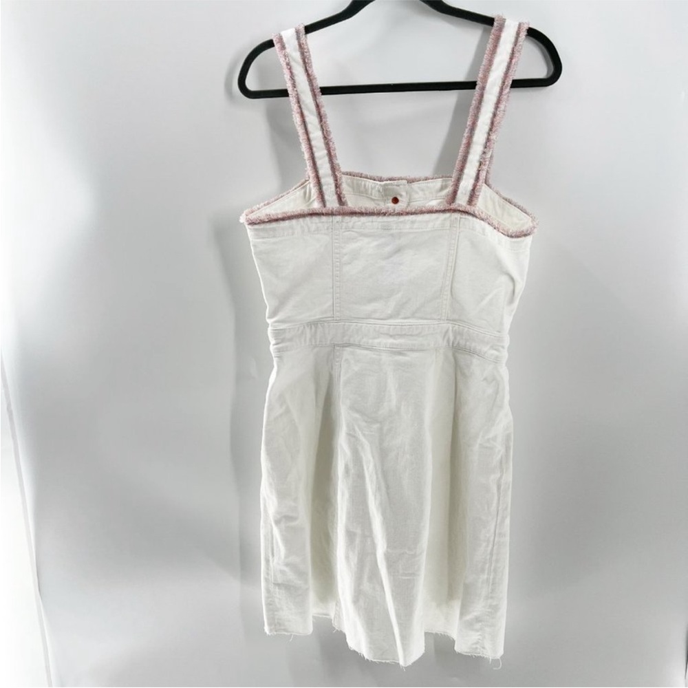 7 For All Mankind White Denim Button Down Light Fringe Trim Mini Dress Size S - Picture 3 of 9